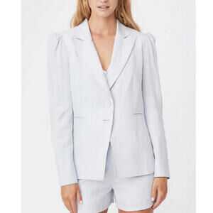 PAIGE Chelsea Notch Collar Blazer Light Blue Medium Puff Sleeve Linen Blend